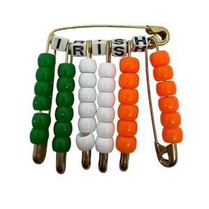 Irish Flag Pin Brooch Saint Patricks Day Beaded Safety Pin Ireland Pride Jewelry